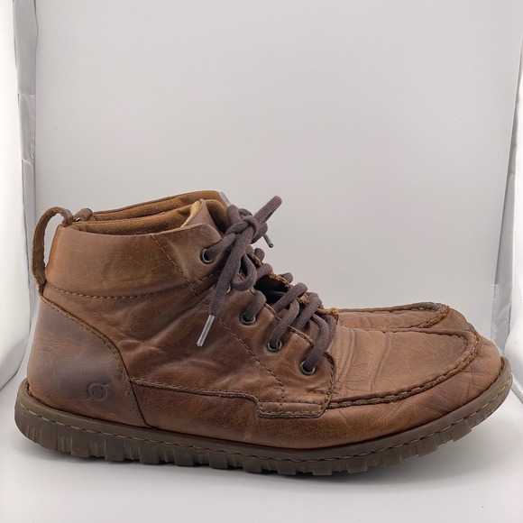 Mens Born Brown Leather Lace Up Ankle Boots Moc Toe Casual Comfortable - Picture 5 of 15